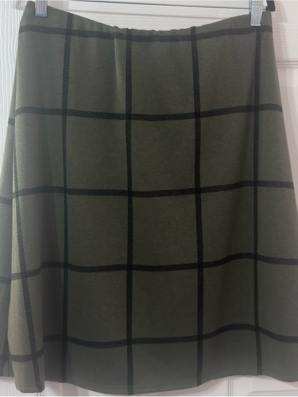 NWT Renee C Zuma Olive Window-Pane Print Knit Skirt